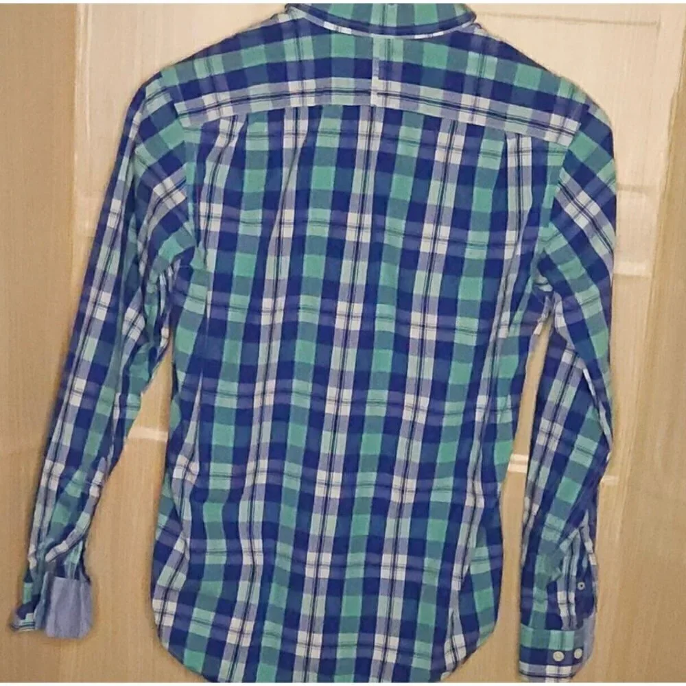 Banana Republic Mint Green Blue Plaid Button Down Small